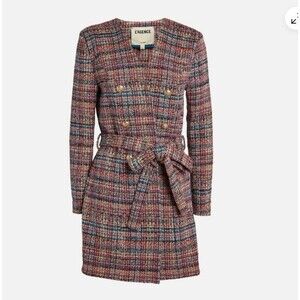 L’AGENCE Zuri Tweed Jacket Pink Multi Boucle Belted Blazer Cardigan Size 2 $750